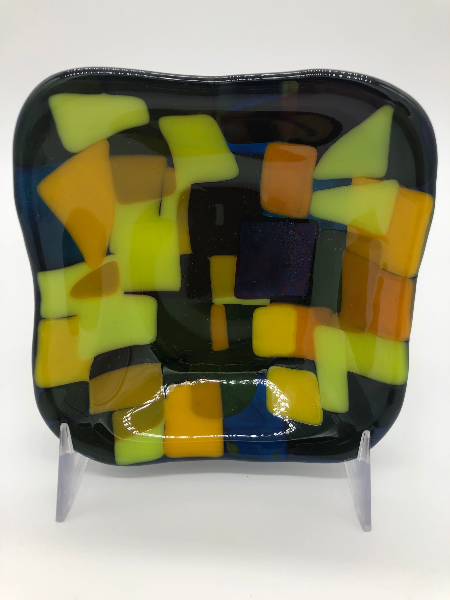 Deep Square Bowl - Yellows on Trans Blue