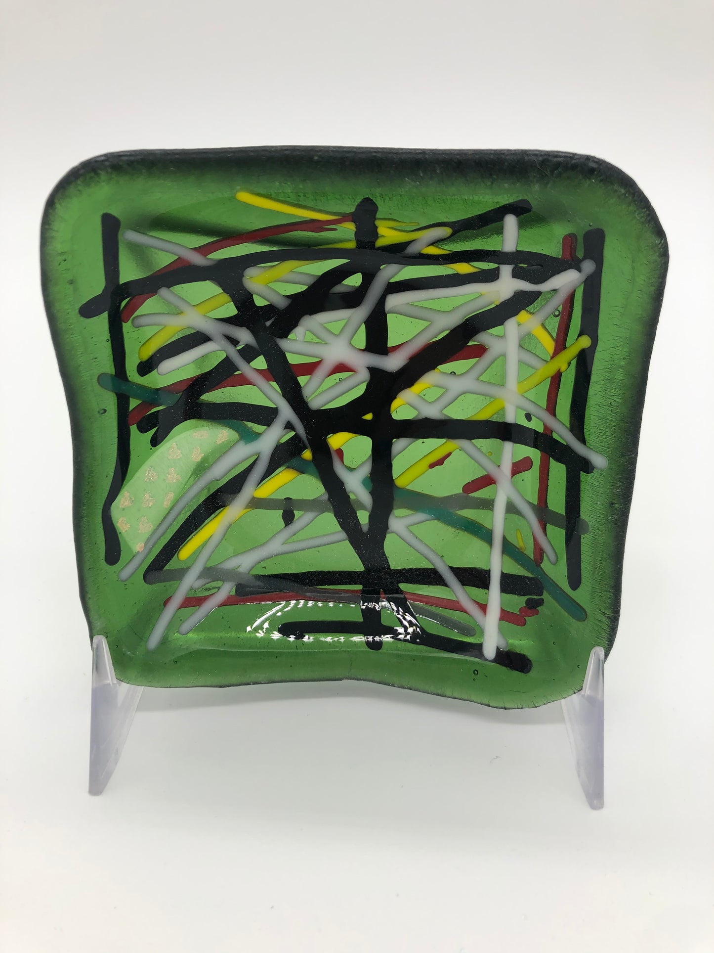 Deep Square Bowl - String on Trans Green