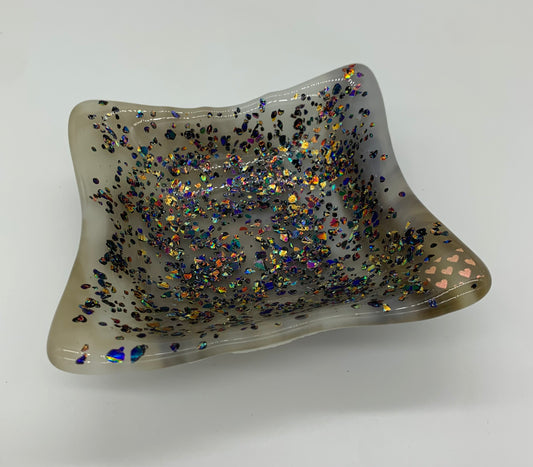 Deep Square Bowl - Dichro on Ivory