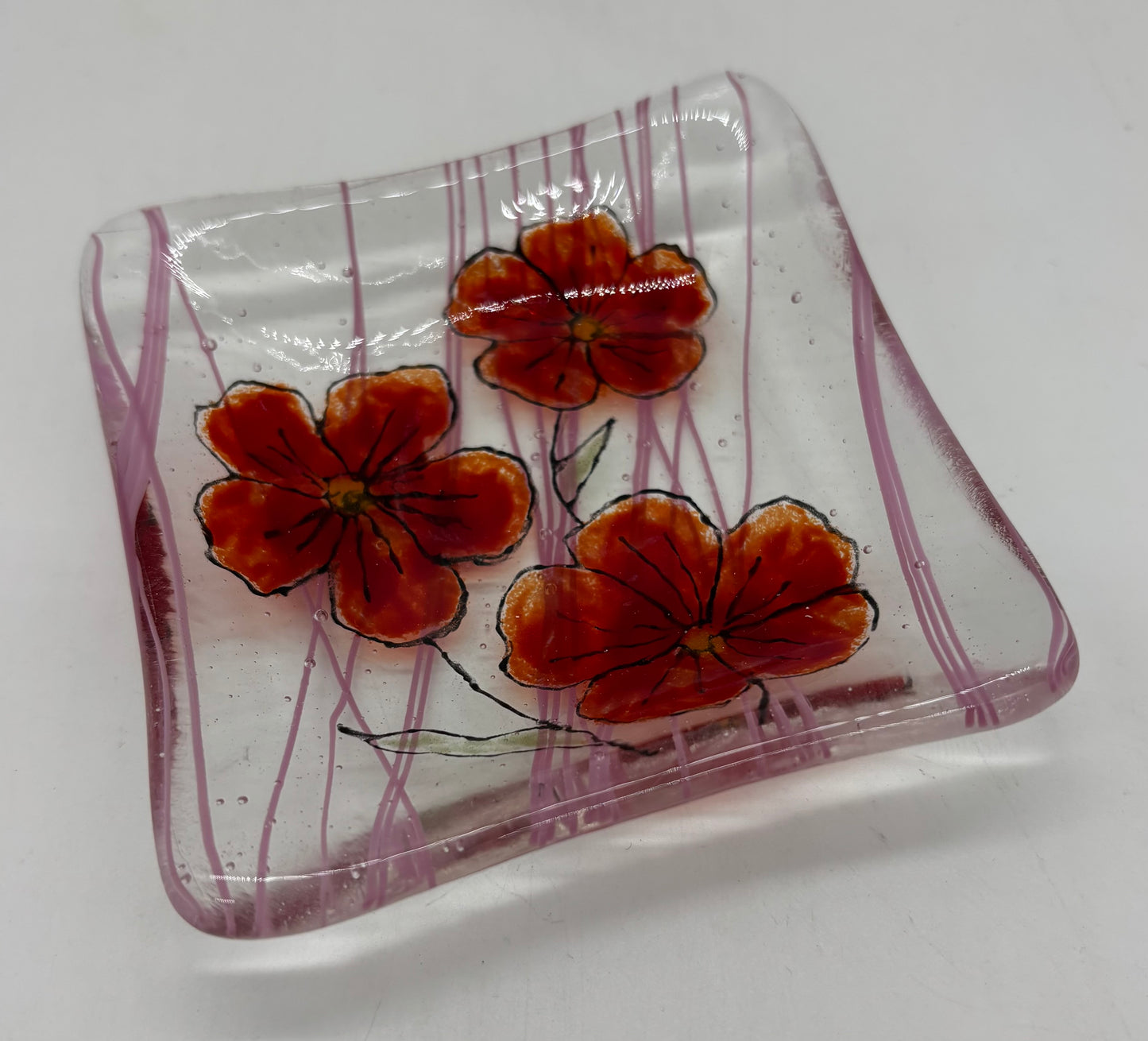 Deep Square Bowl - Three red flowers