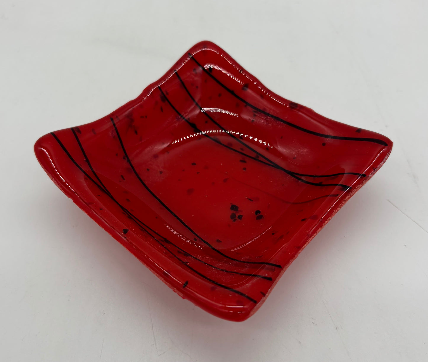 Deep Square Bowl - Black lines on Red