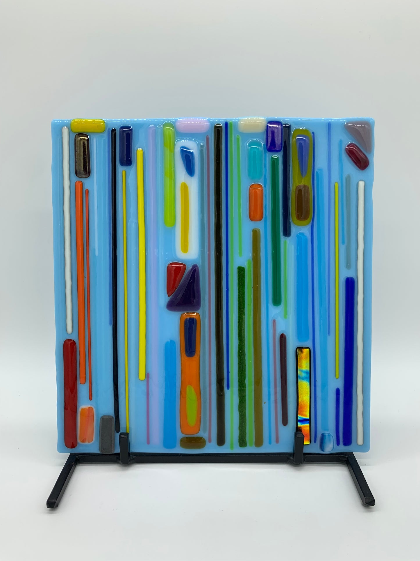 Glass on Stand - Colored Lines on Blue