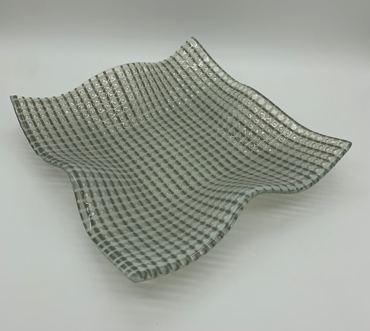 Giant Waves Platter - Grey & Cream Bubble Glass