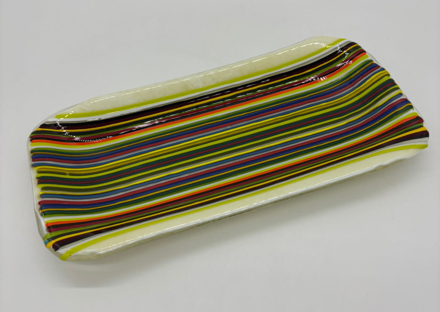 Rectangular Dish - Rainbow stringers on ivory