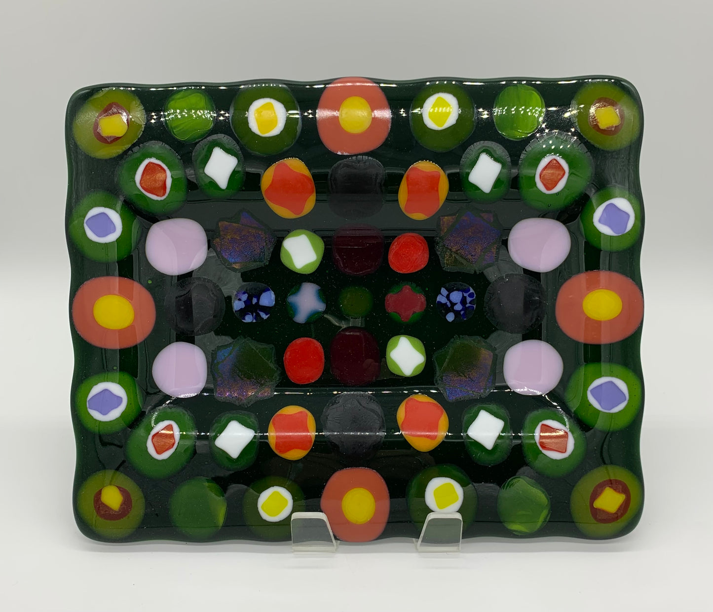 Soft Edge Platter Long - Candy Colors on Trans Green