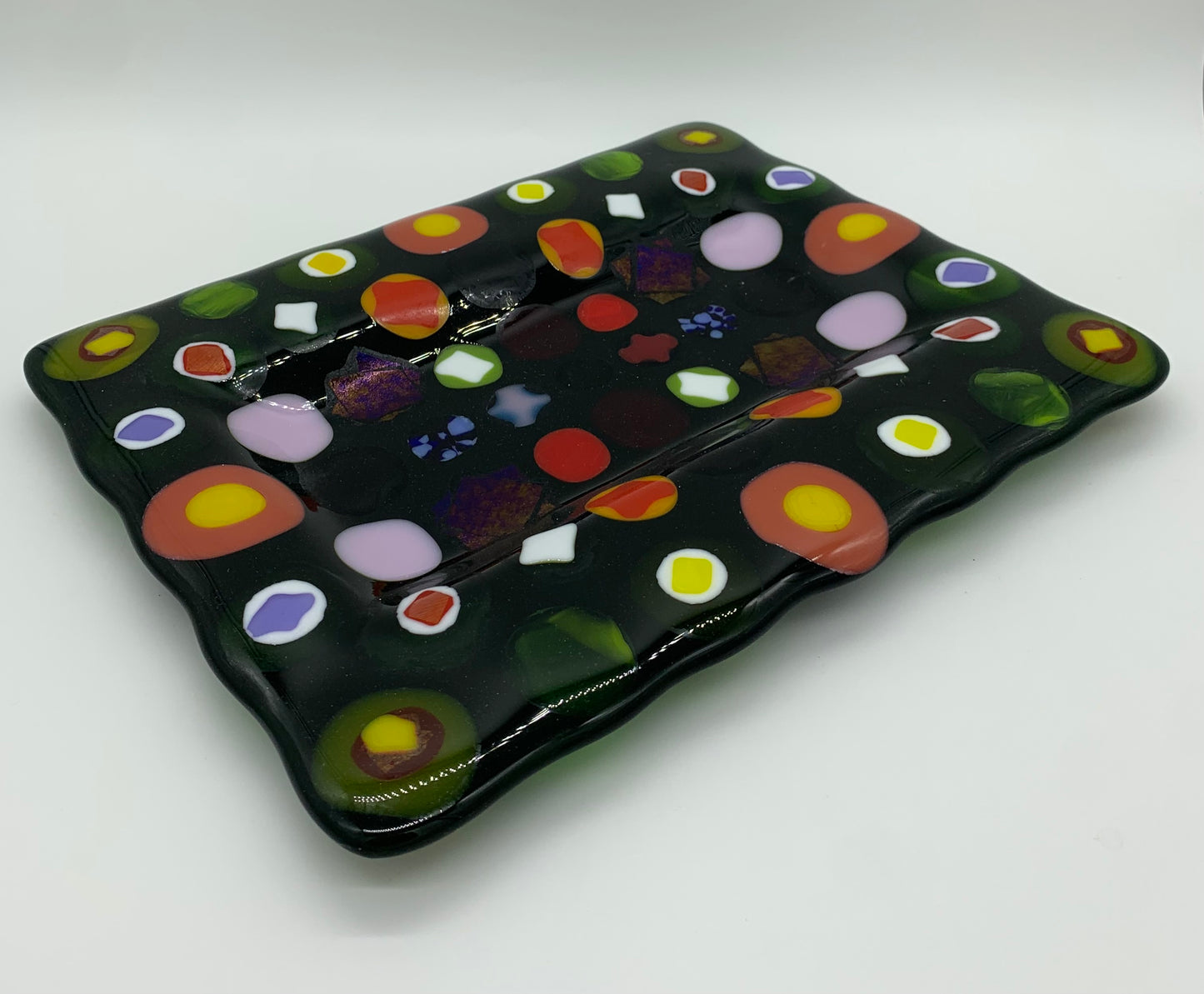 Soft Edge Platter Long - Candy Colors on Trans Green