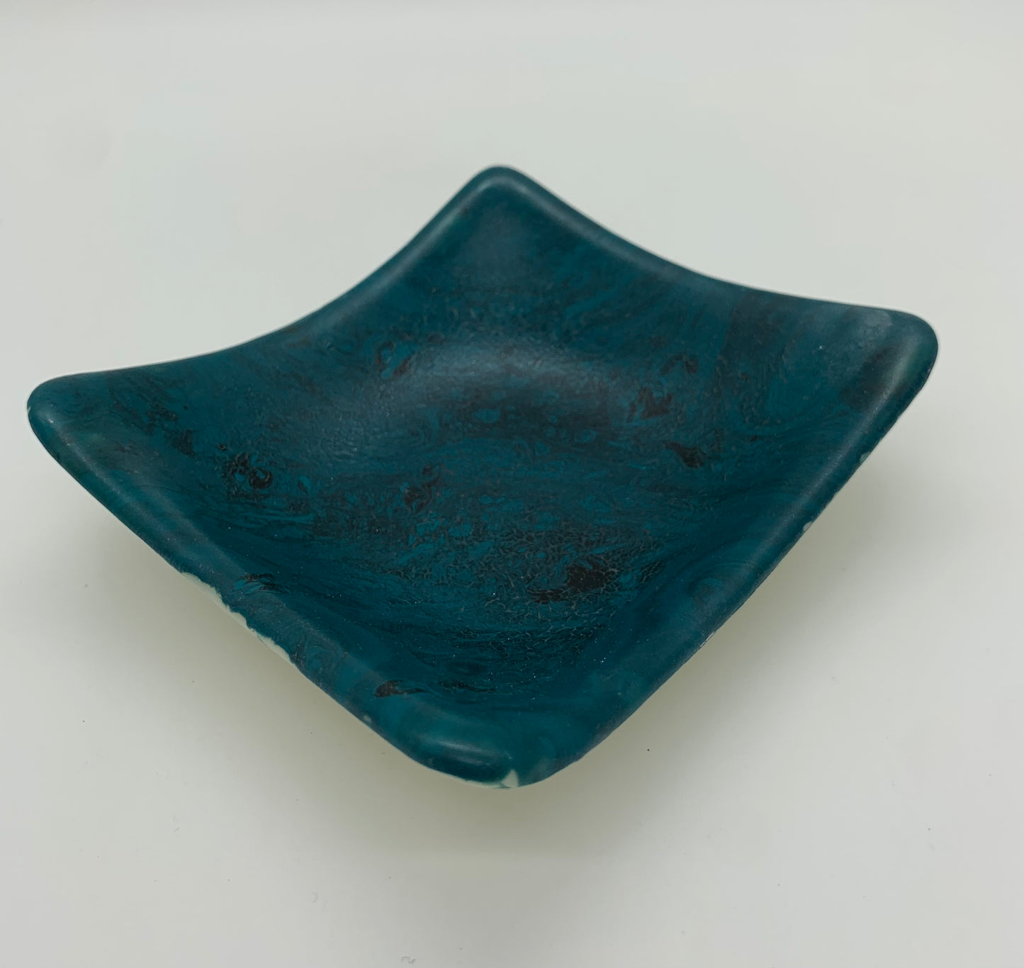 Simple Square Bowl - Teal and Black Paint Pour