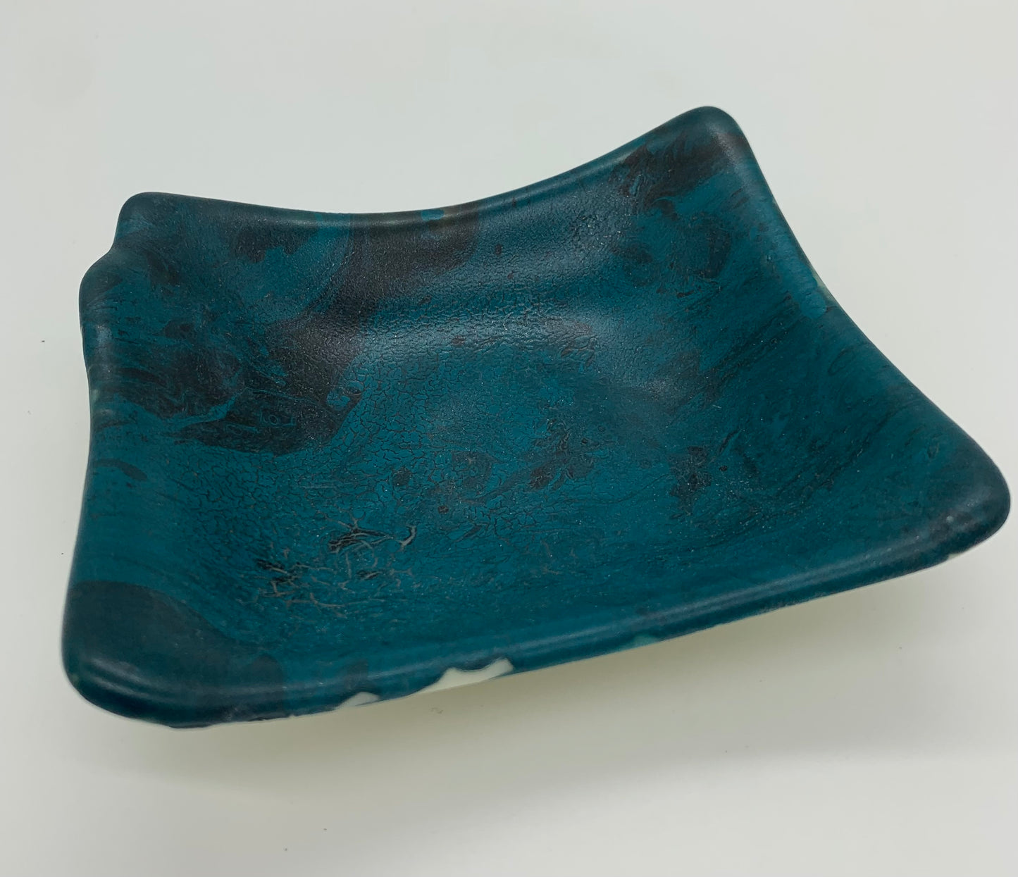 Simple Square Bowl - Teal and Black on Ivory