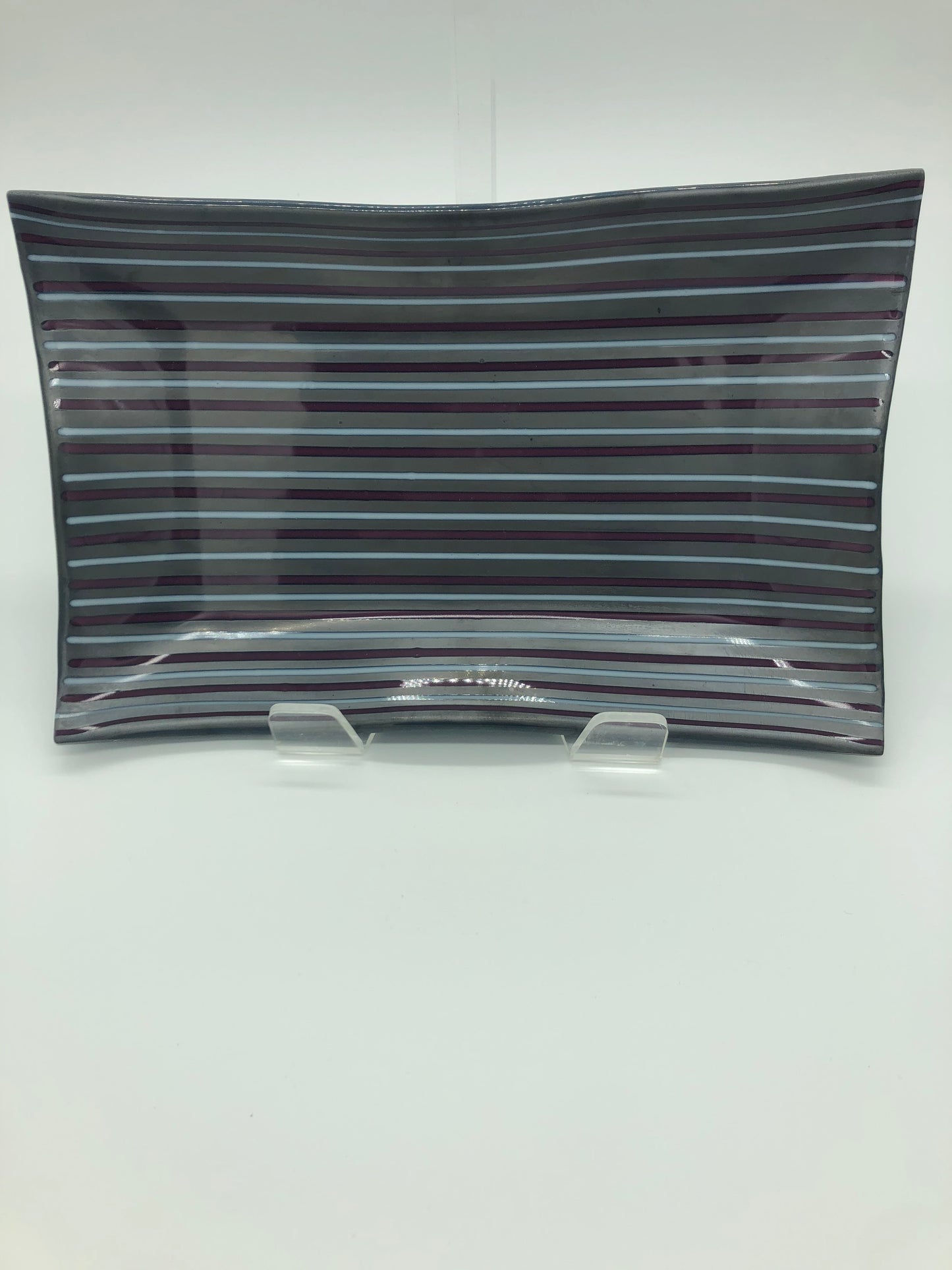Wavy Rectangular Server - Steel Blue/Silver and Pink and White