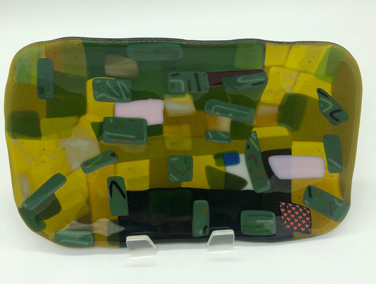 Oval Dish - Green with a Touch of Pink