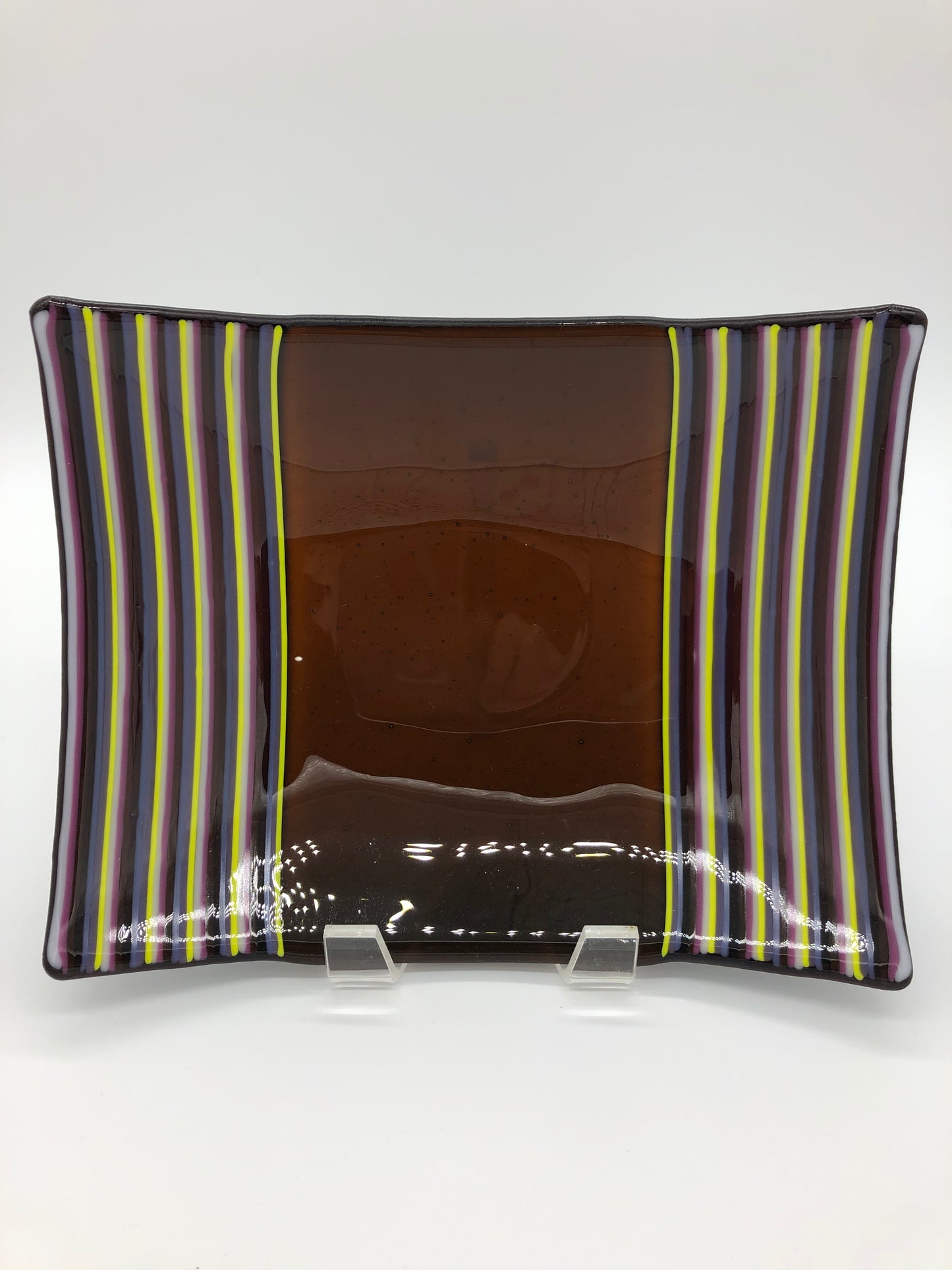 Deep Rectangular Serving Dish - Yellow and Pink on Bronze