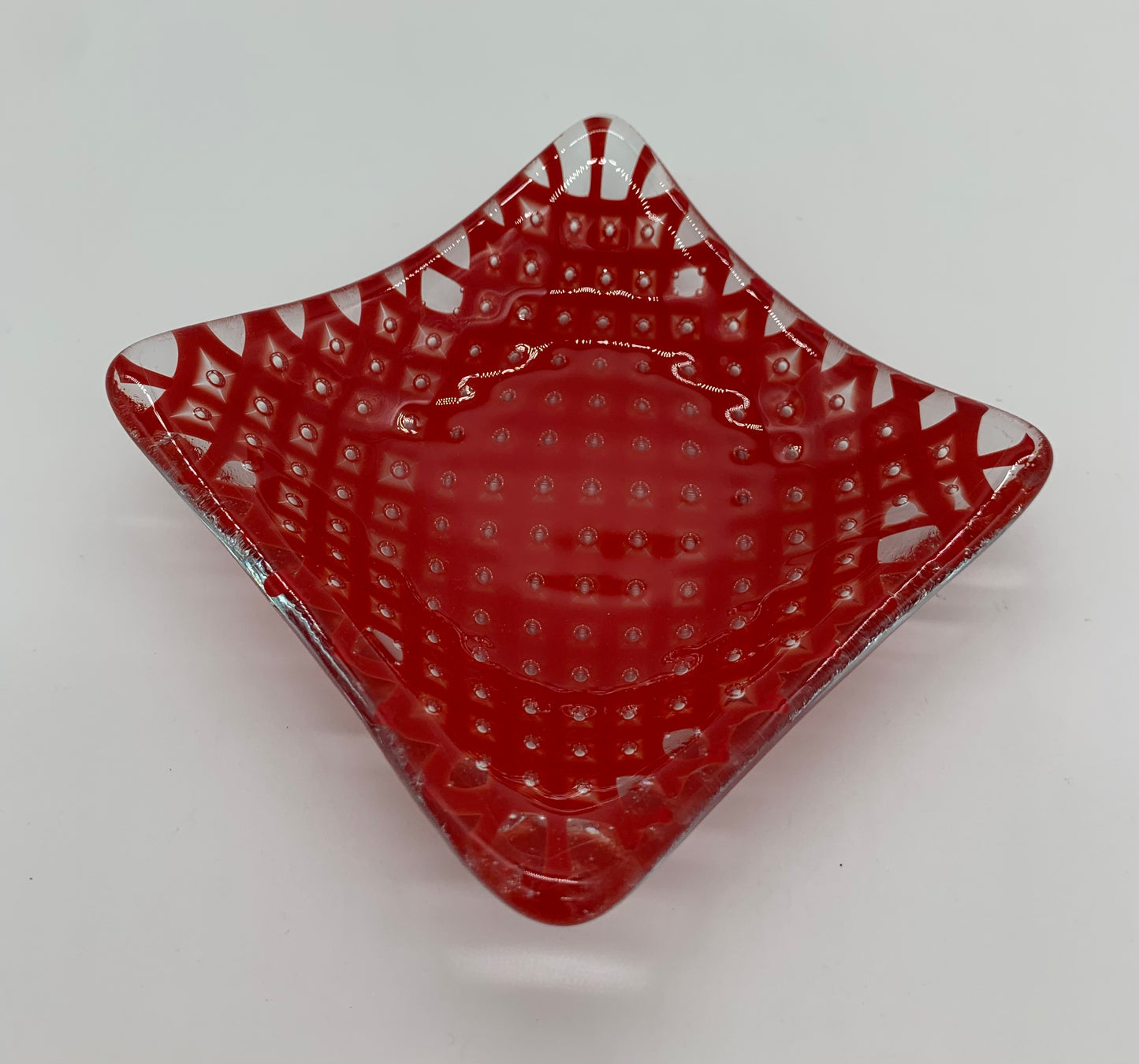 Deep Square Bowl - Red Bubble Glass