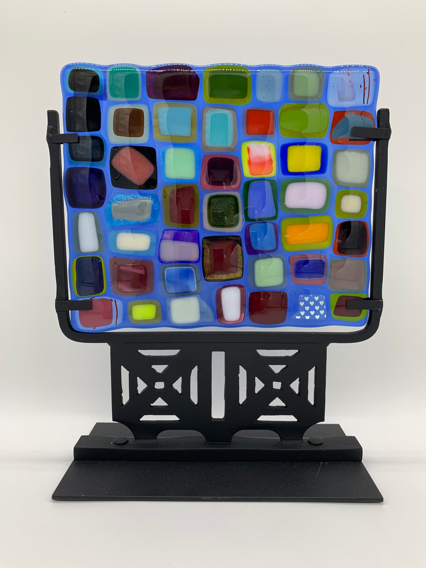Glass on Stand - Double Mosaic on Trans Blue