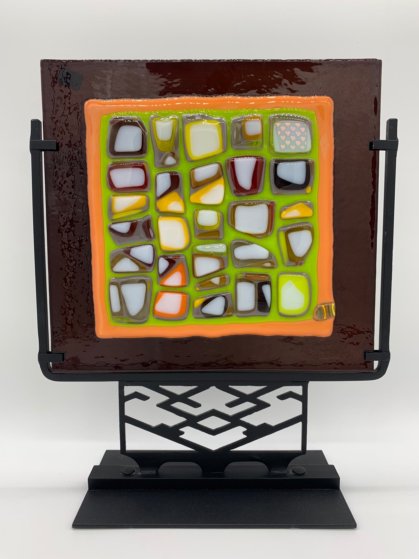 Glass on Stand - Double Mosaic on Orange and Tan