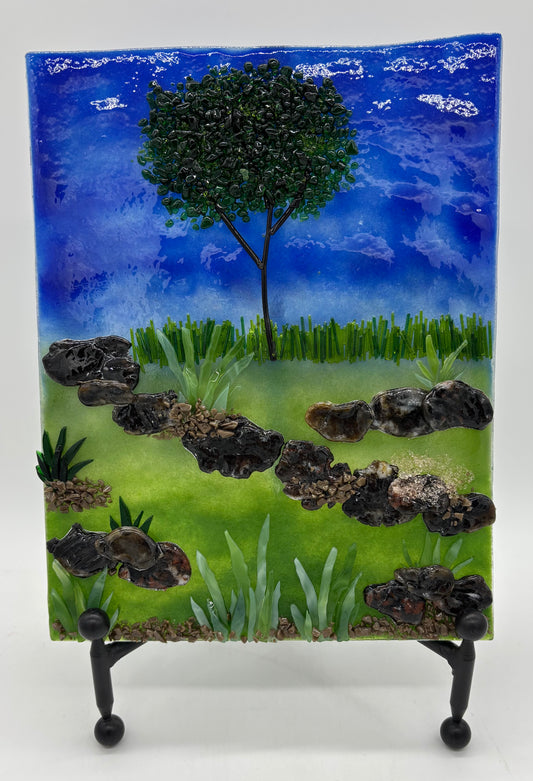 Glass on Stand -Single Tree on Hill