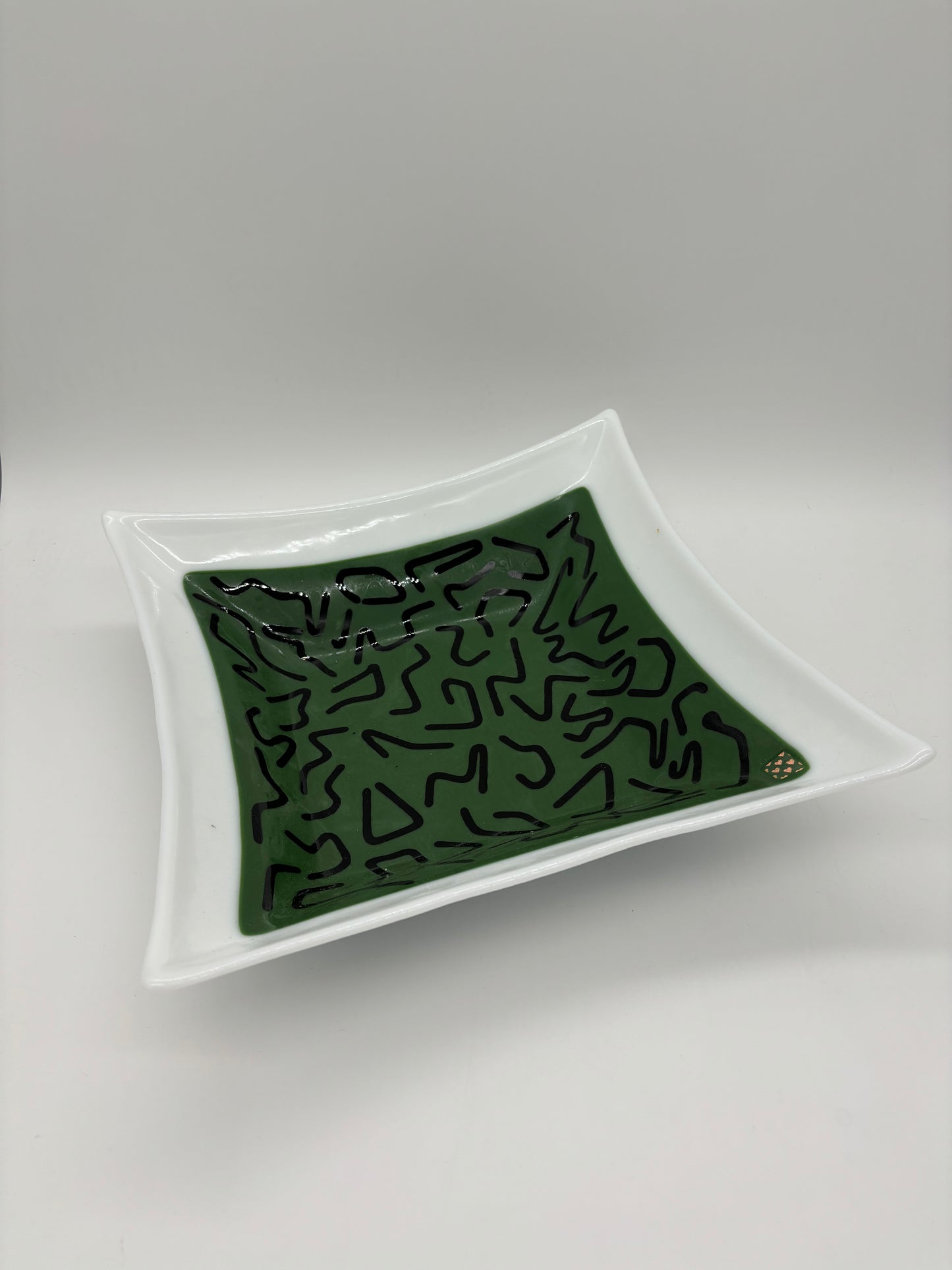 Large Square Server - Green & White with black stringer