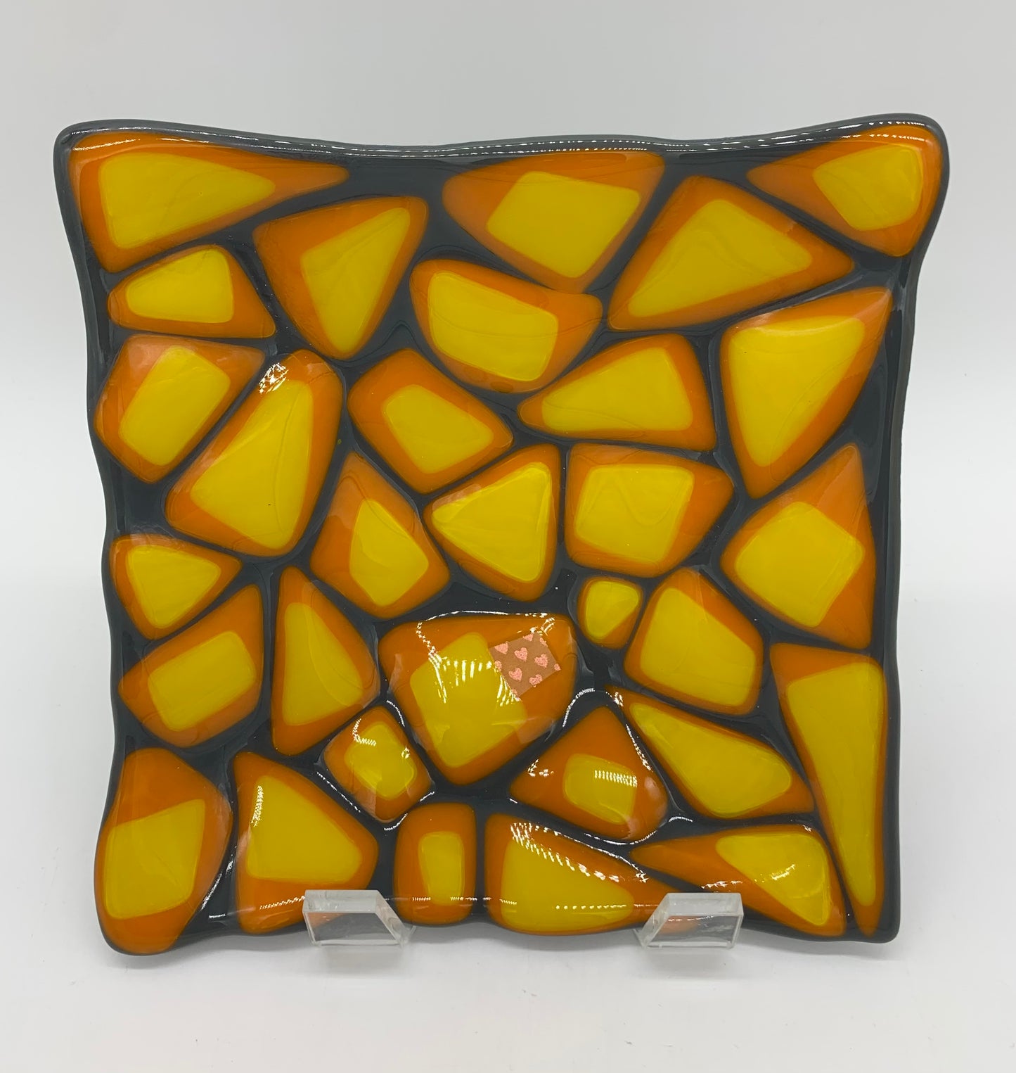 Large Simple Square Dish - Yellow & orange on grey