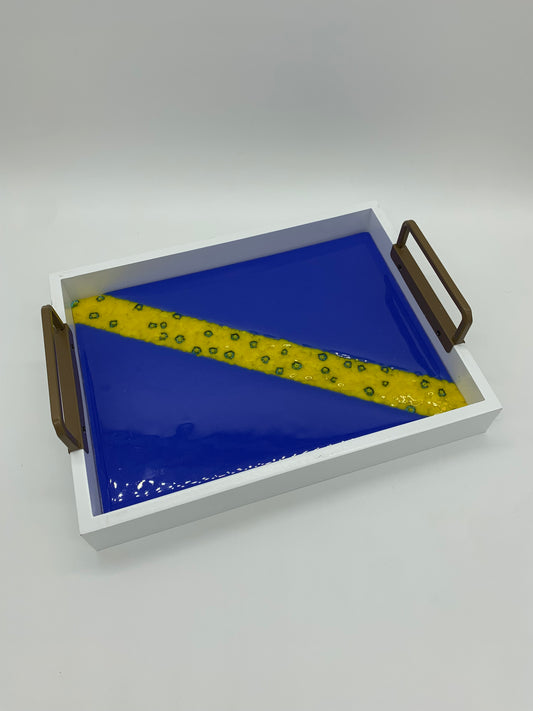 Large Tray - Yellow stripe on blue