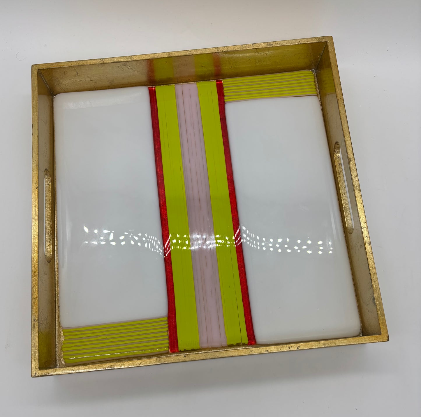 Large Tray - White with Pink Lines