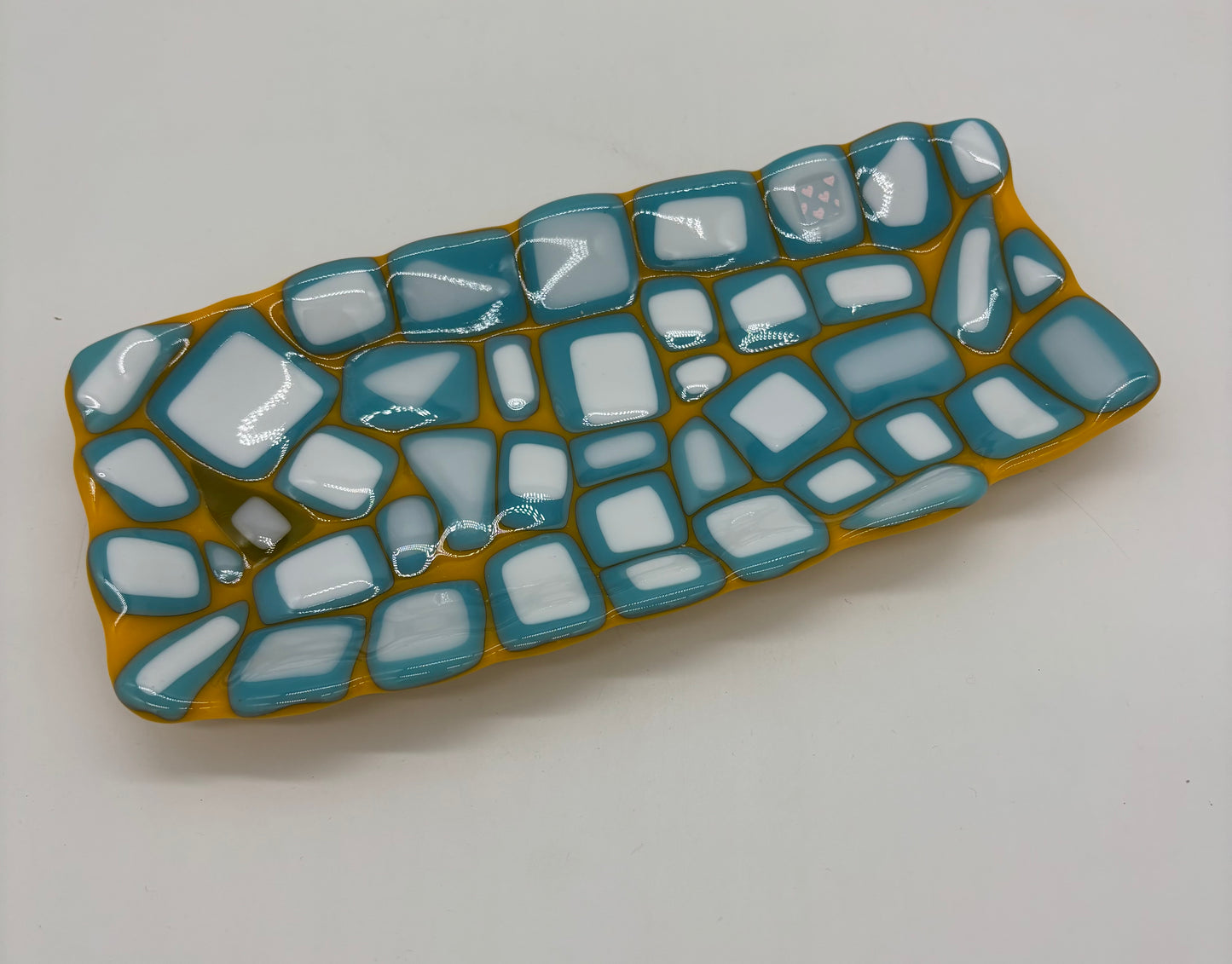 Rectangular Dish - White on Cyan Double mosaic