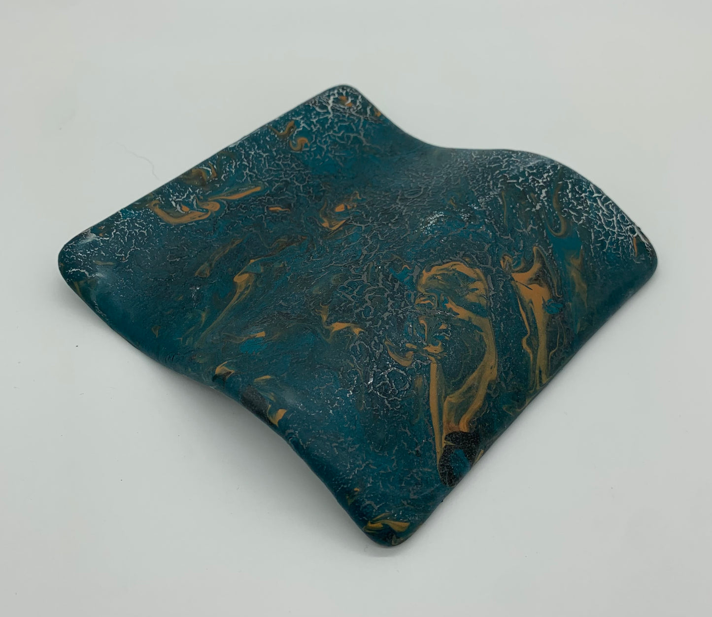 Spoon Rest - Teal and Gold Paint Pour Wide Spoon Rest