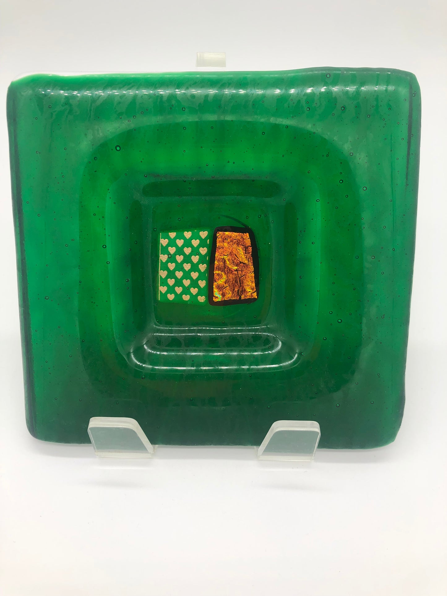 Mini Soft Edge Square Platter - Dichro on Wavy Green