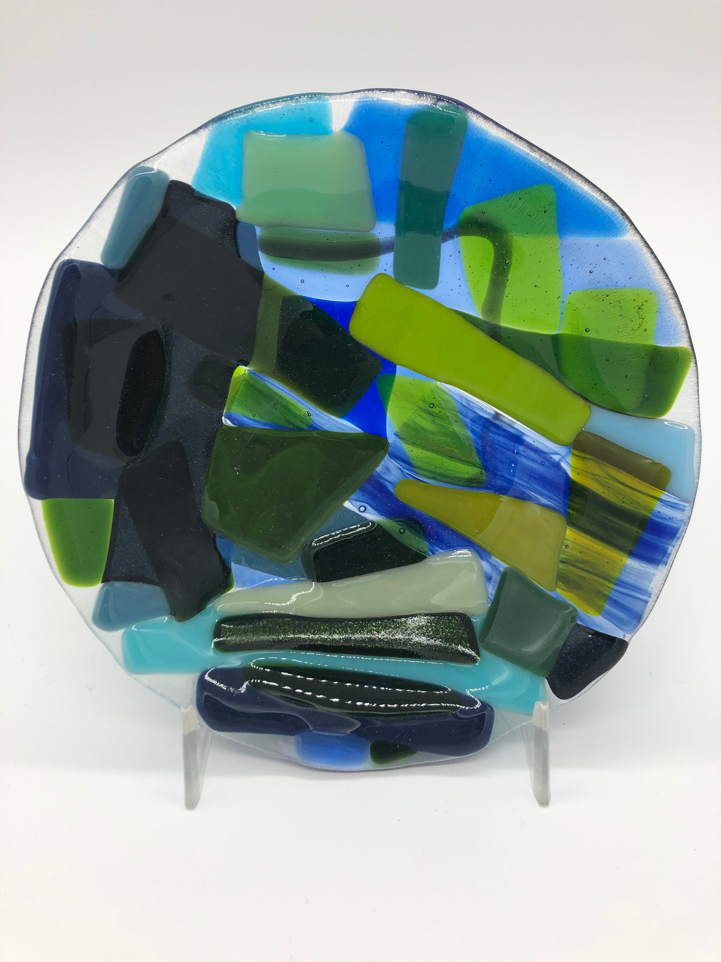Small Round Bowl - Green and Blue on Clear