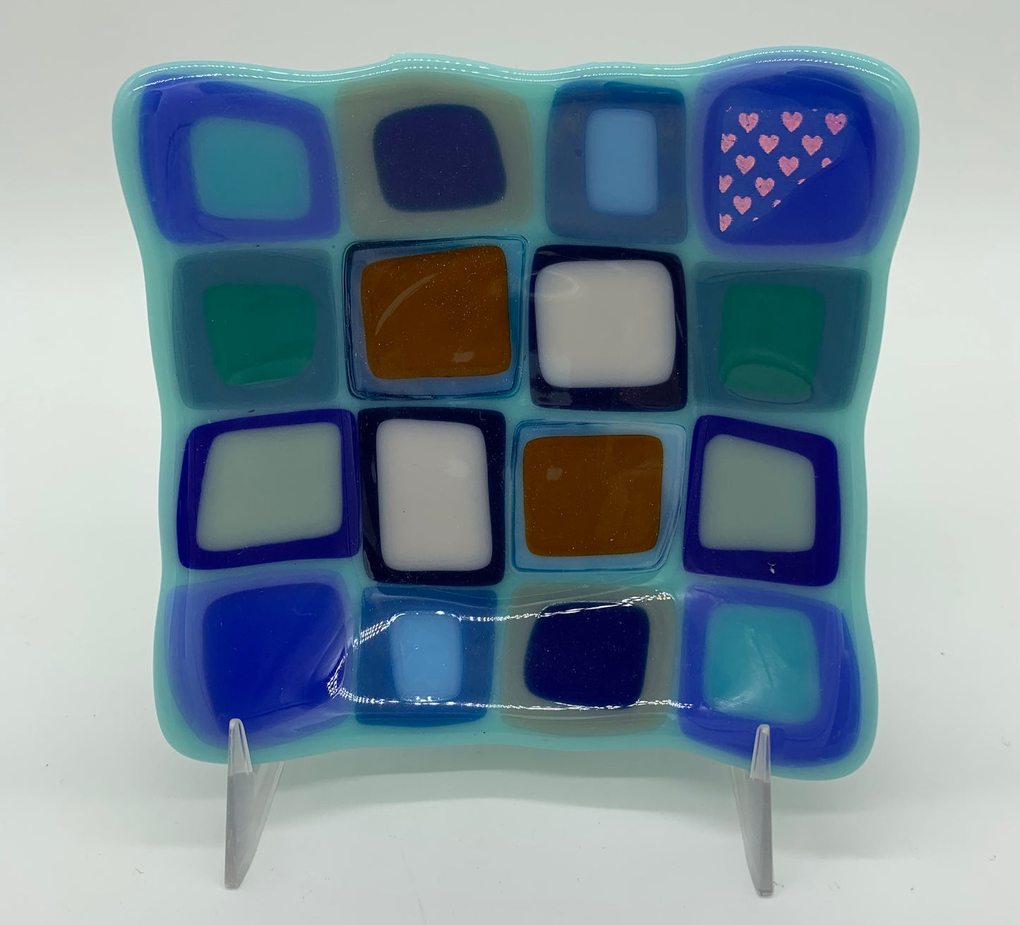 Simple Square Bowl - Double Mosaic on Cyan