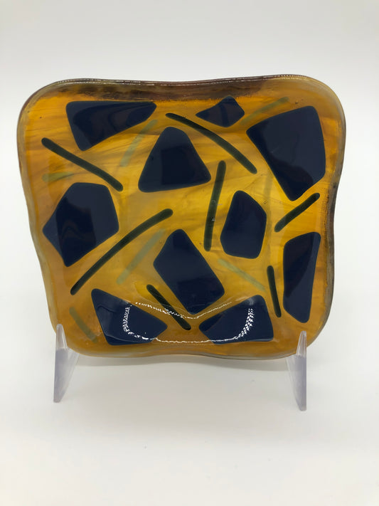 Deep Square Bowl - Blue Squares on Trans Yellow