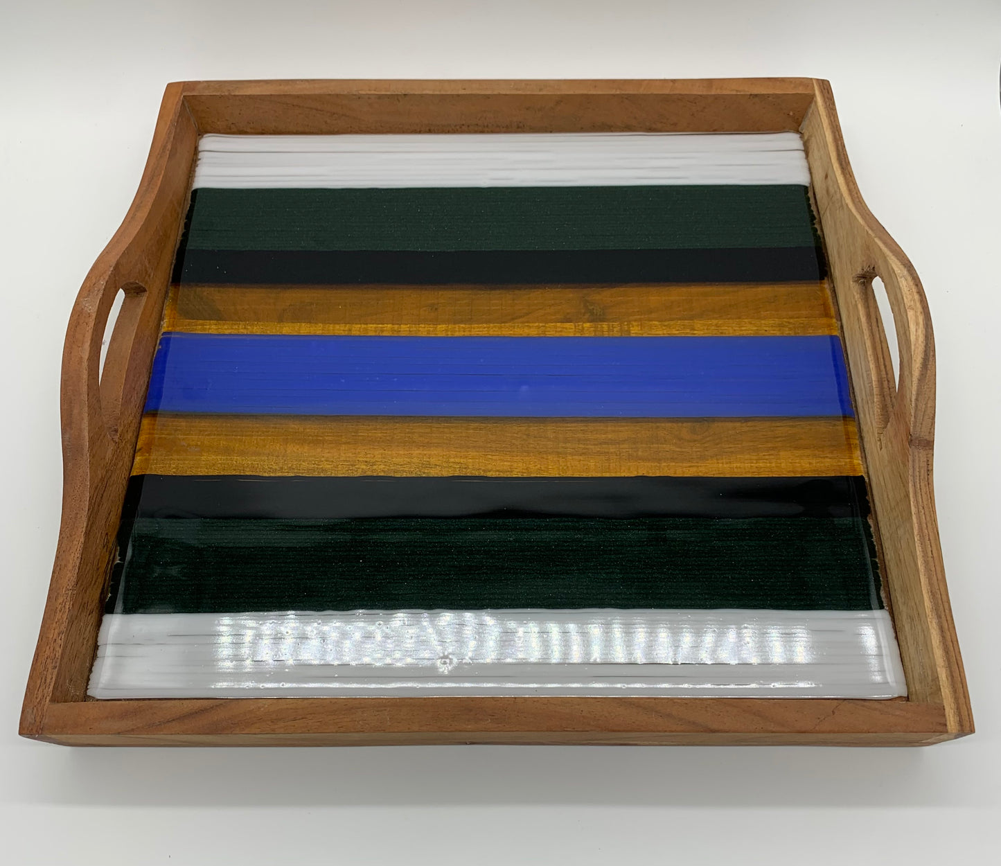 Large Tray - Blue Yellow Green and White Stringers
