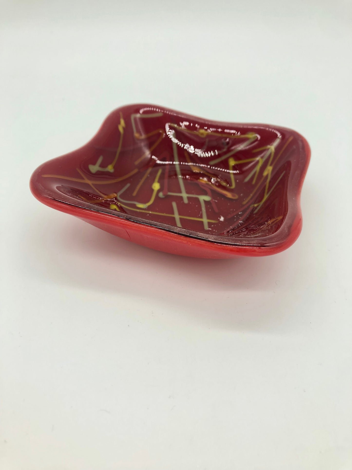 Deep Square Bowl - Maroon on Red
